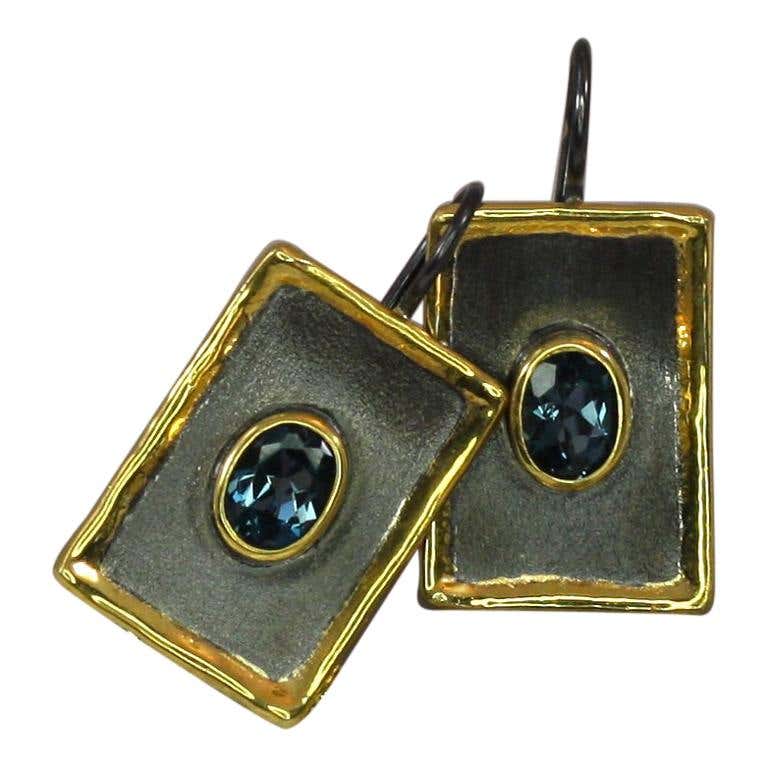 Eclyps Topaz Earrings in Fine Silver Finished with Ruthenium and Gold