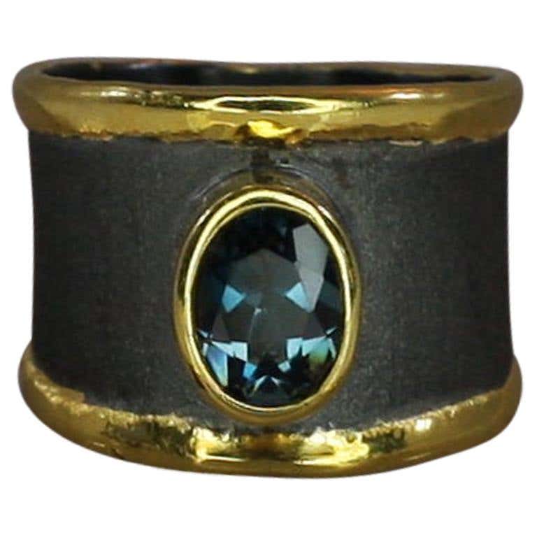 Eclyps Fine Silver Topaz Ring Finished with Pure Gold and Black Ruthenium