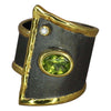 Eclyps Peridot and Diamond Ring in Fine Silver Ruthenium and 24 K Gold