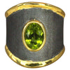 Eclyps Fine Silver and Gold Two-Tone Peridot Thick Band Ruthenium Ring