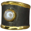 Eclyps Fine Silver and 24 Karat Gold Two-Tone Pearl Ring Black Ruthenium
