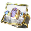 Midas Amethyst and Blue Topaz Fine Silver 24 Karat Gold Ring