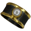 Eclyps Pearl Band Ring in Fine Silver Black Ruthenium and 24 Karat Gold