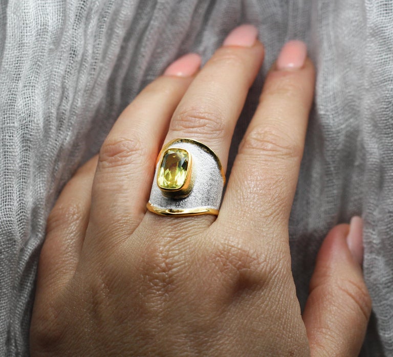 MIDAS Peridot Fine Silver and 24 Karat Gold Ring