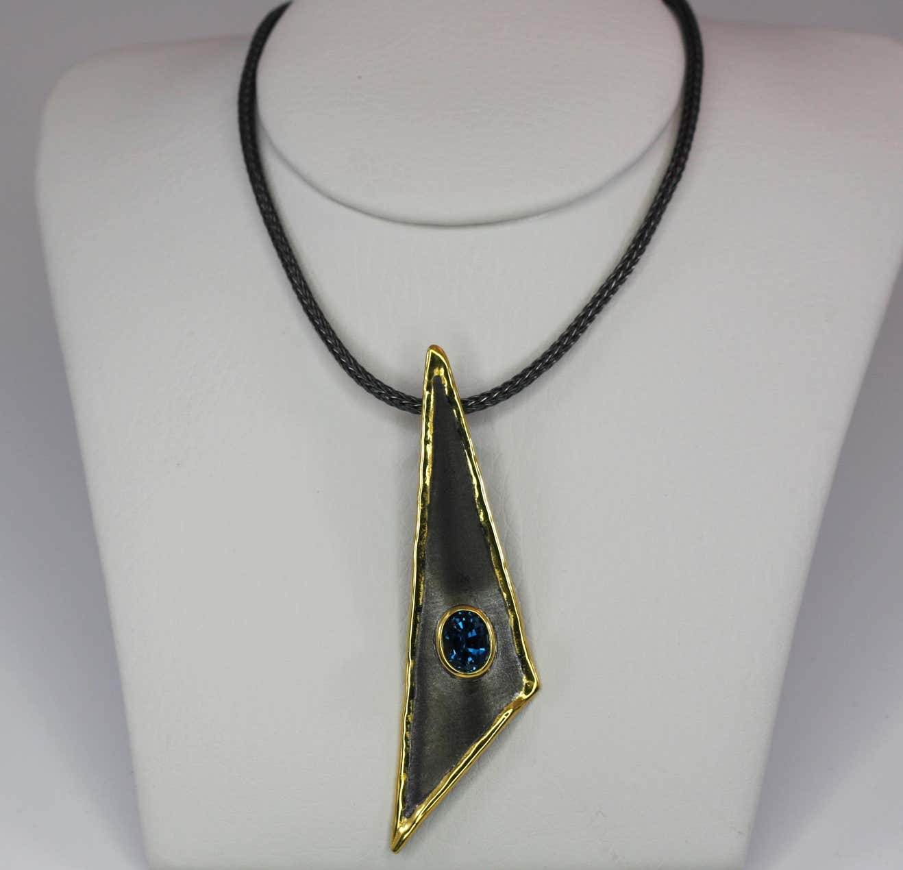 Eclyps Fine Silver Triangular Topaz Pendant on Silk Rope