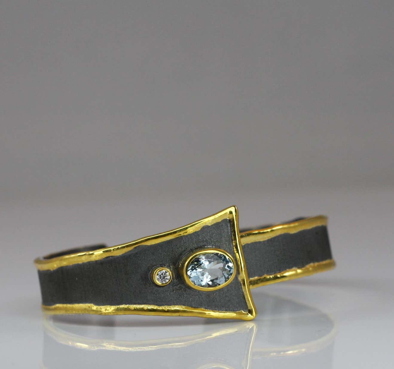 Eclyps Fine Silver and Gold Aquamarine and Diamond Two-Tone Bracelet