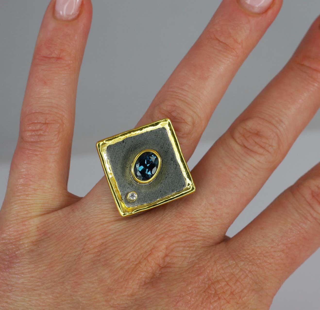 Eclyps 1.60 Carat Topaz and Diamond Silver Ring with Ruthenium and Gold