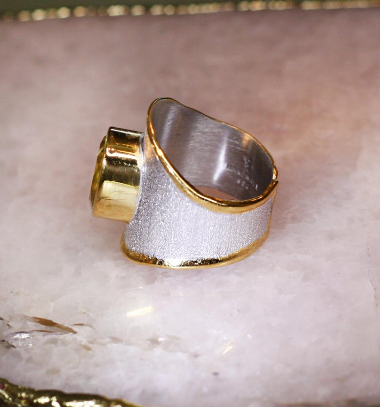 MIDAS Peridot Fine Silver and 24 Karat Gold Ring