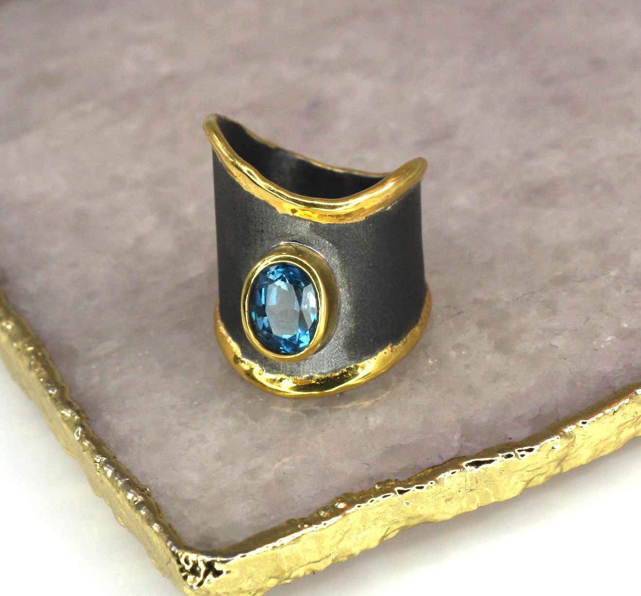 Eclyps 1.60 Carat Topaz Ring in Silver with Black Ruthenium and Gold