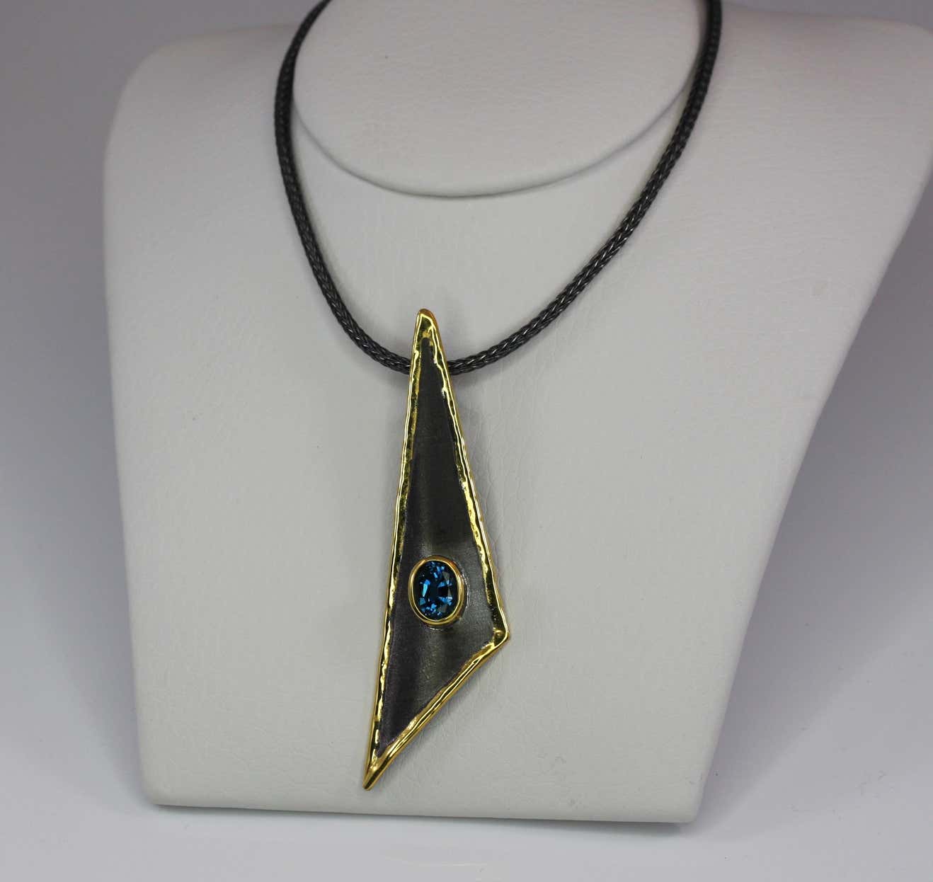 Eclyps Fine Silver Triangular Topaz Pendant on Silk Rope