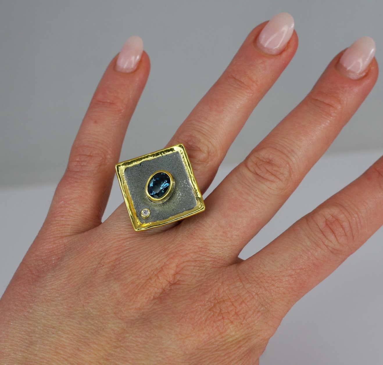 Eclyps 1.60 Carat Topaz and Diamond Silver Ring with Ruthenium and Gold