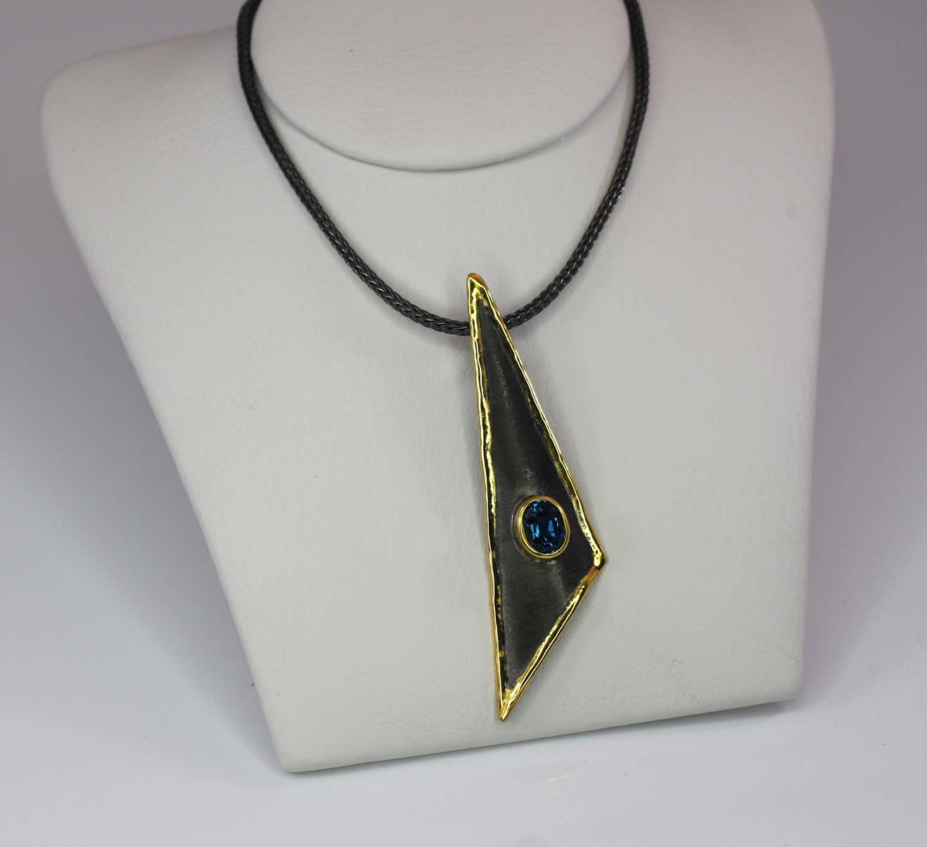 Eclyps Fine Silver Triangular Topaz Pendant on Silk Rope