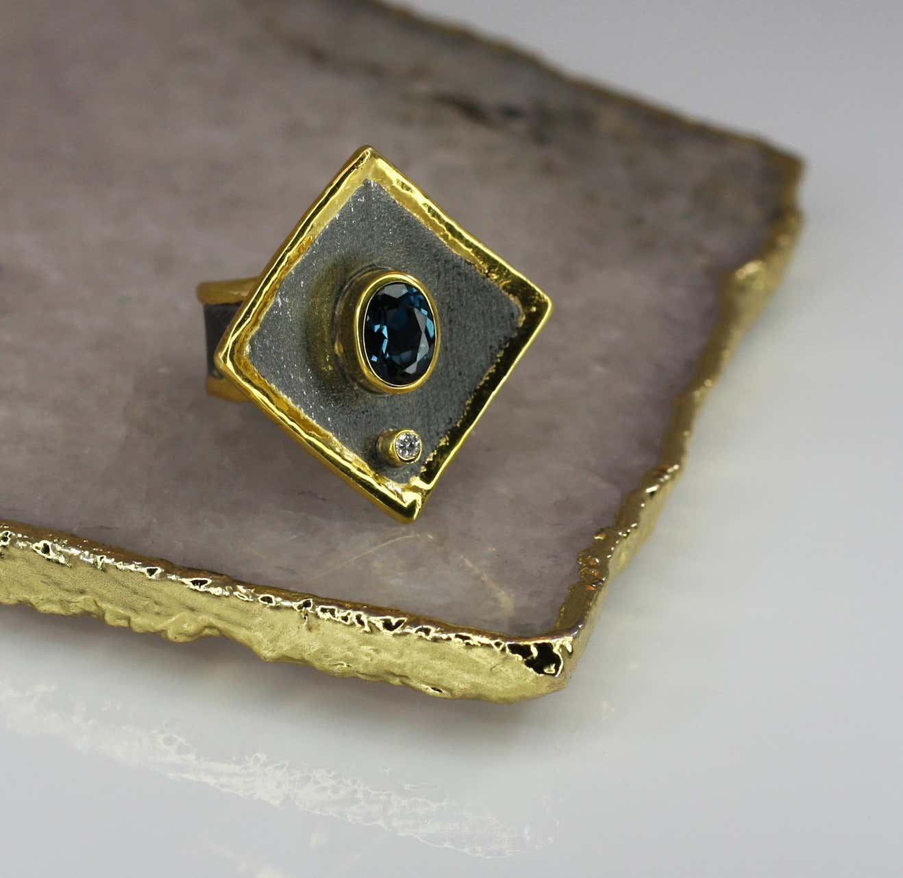 Eclyps 1.60 Carat Topaz and Diamond Silver Ring with Ruthenium and Gold