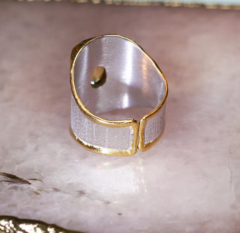 MIDAS Peridot Fine Silver and 24 Karat Gold Ring