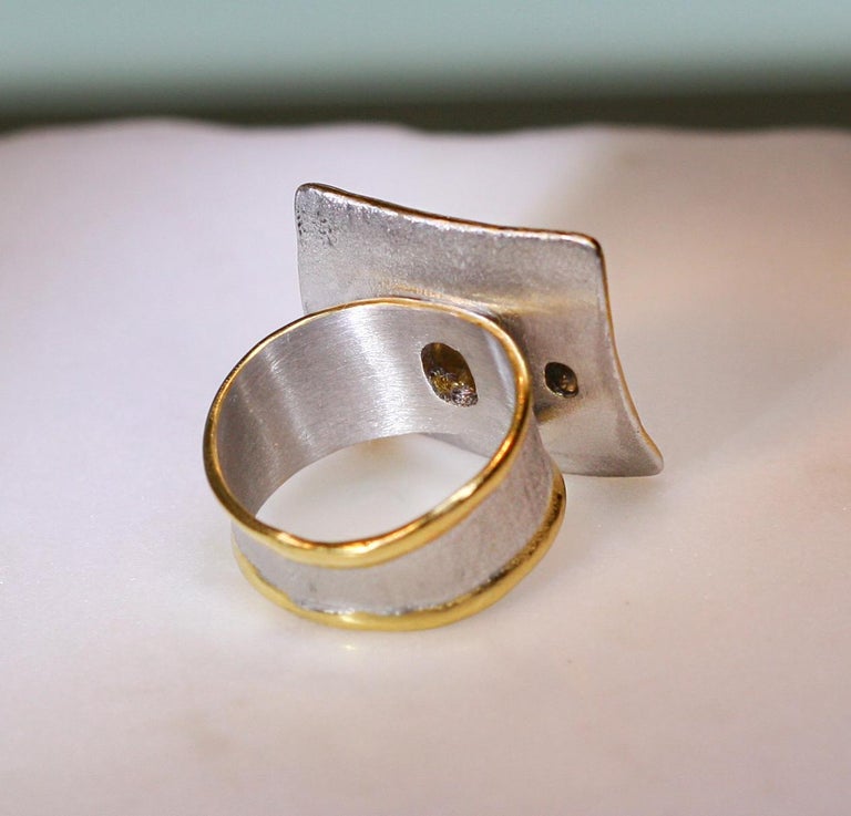 Midas Amethyst and Blue Topaz Fine Silver 24 Karat Gold Ring