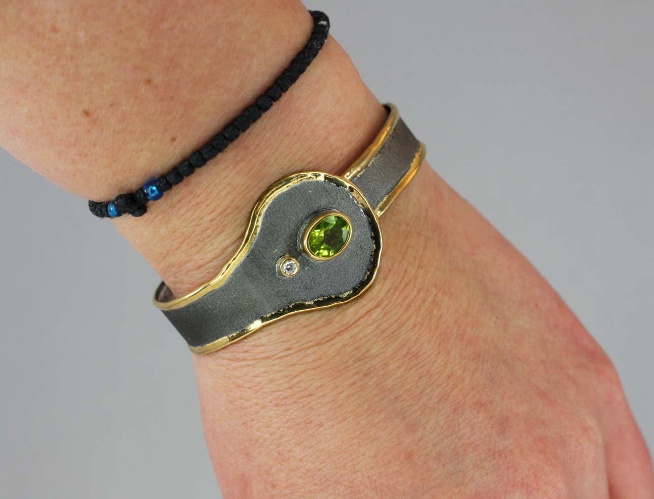 Eclyps Peridot and Diamond Silver Bracelet with Ruthenium and Pure Gold