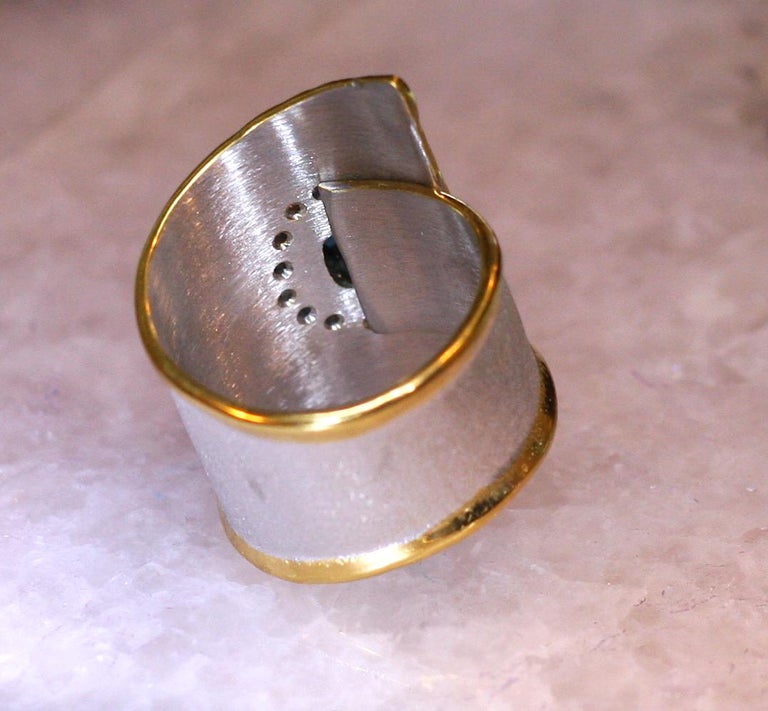 MIDAS Topaz and Diamond Rosette Silver and 24 Karat Gold Ring