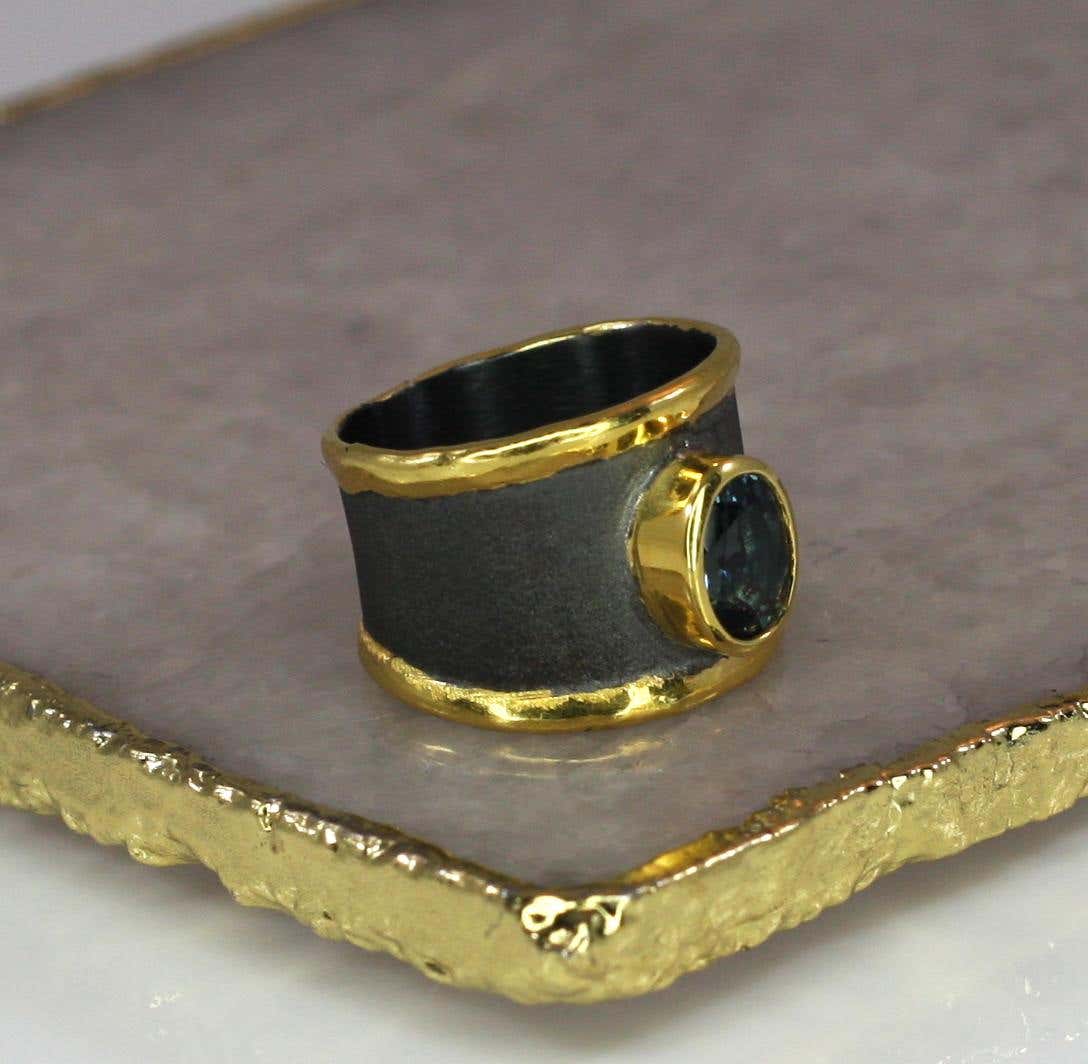 Eclyps Fine Silver Topaz Ring Finished with Pure Gold and Black Ruthenium