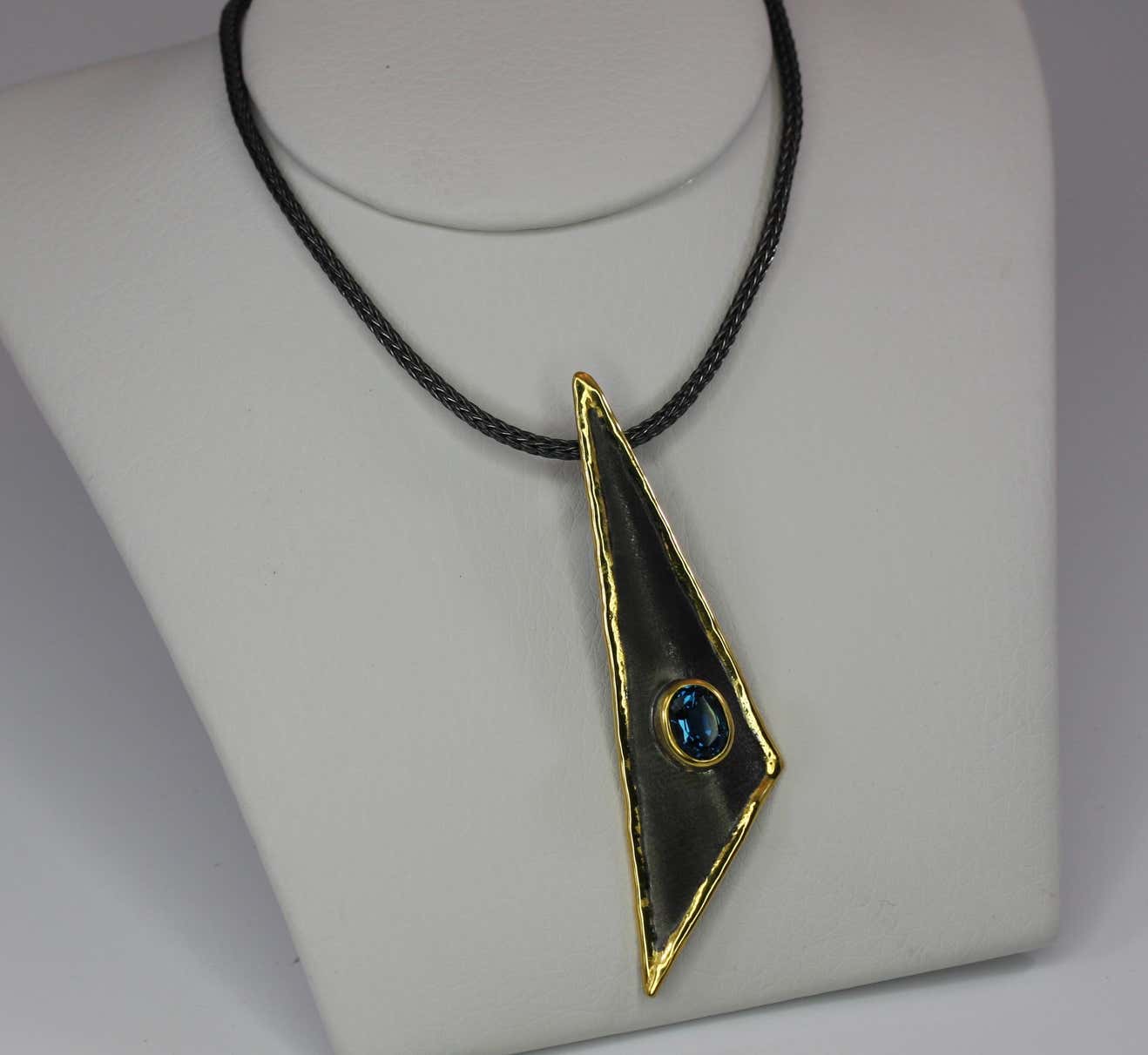 Eclyps Fine Silver Triangular Topaz Pendant on Silk Rope