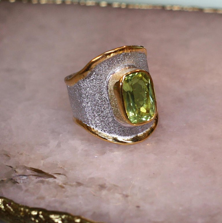 MIDAS Peridot Fine Silver and 24 Karat Gold Ring