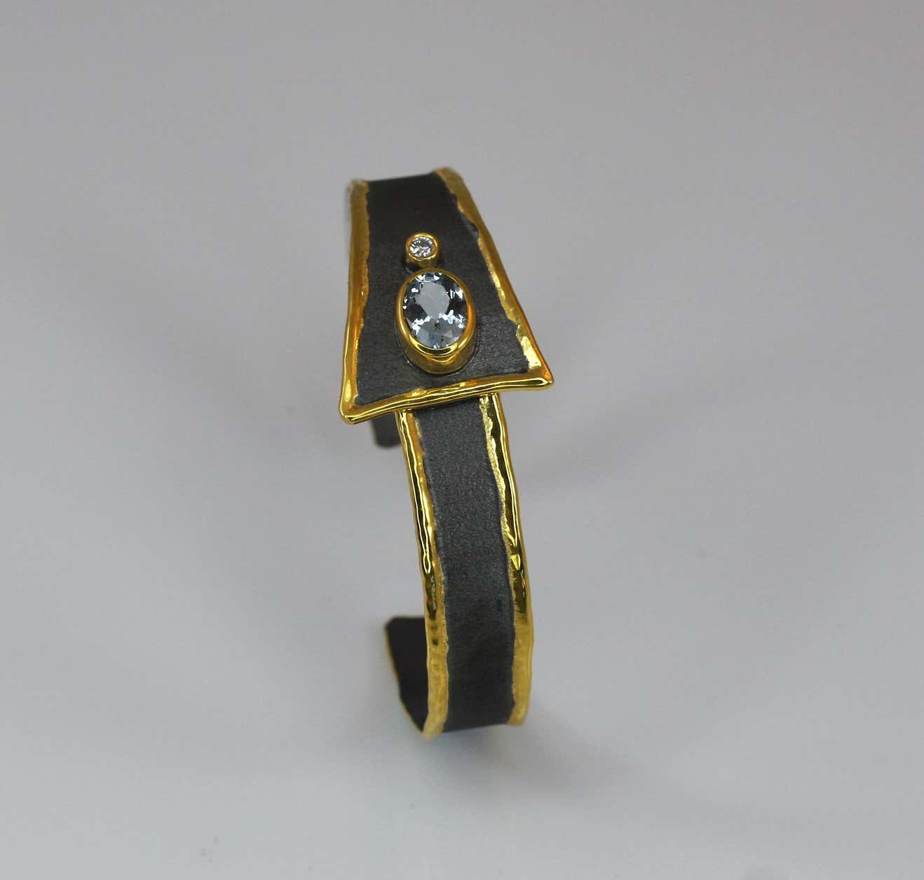 Eclyps Fine Silver and Gold Aquamarine and Diamond Two-Tone Bracelet
