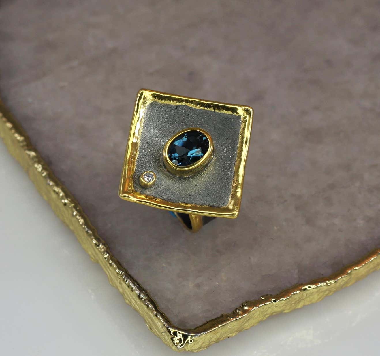 Eclyps 1.60 Carat Topaz and Diamond Silver Ring with Ruthenium and Gold