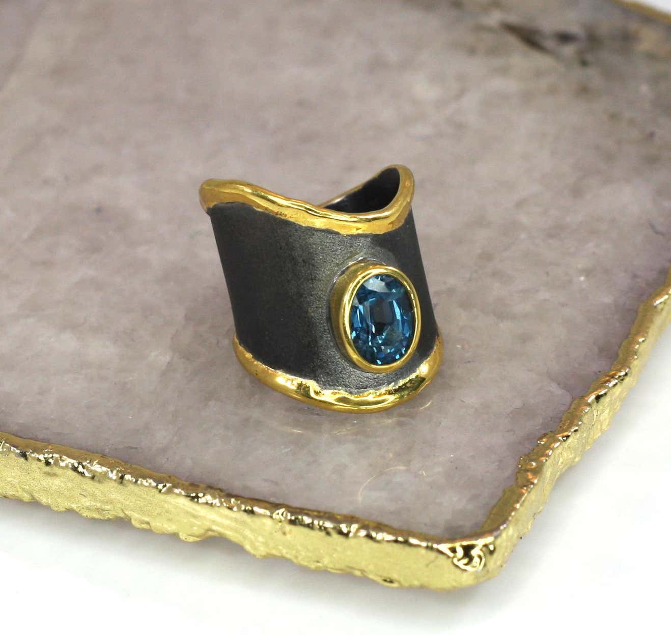 Eclyps 1.60 Carat Topaz Ring in Silver with Black Ruthenium and Gold