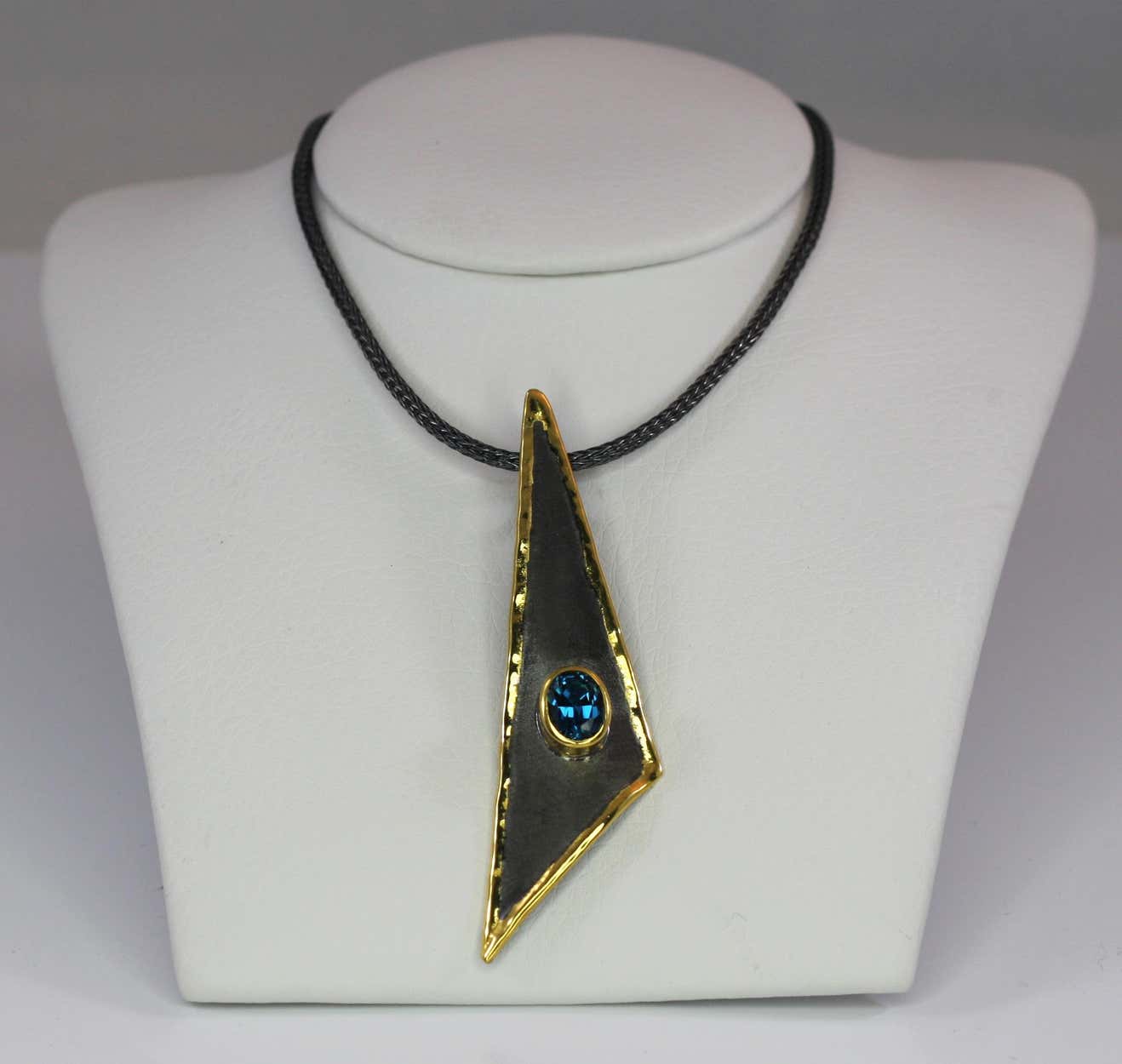 Eclyps Fine Silver Triangular Topaz Pendant on Silk Rope