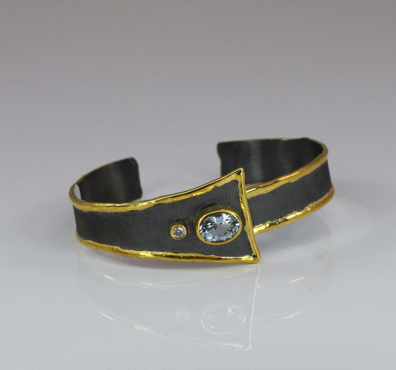 Eclyps Fine Silver and Gold Aquamarine and Diamond Two-Tone Bracelet