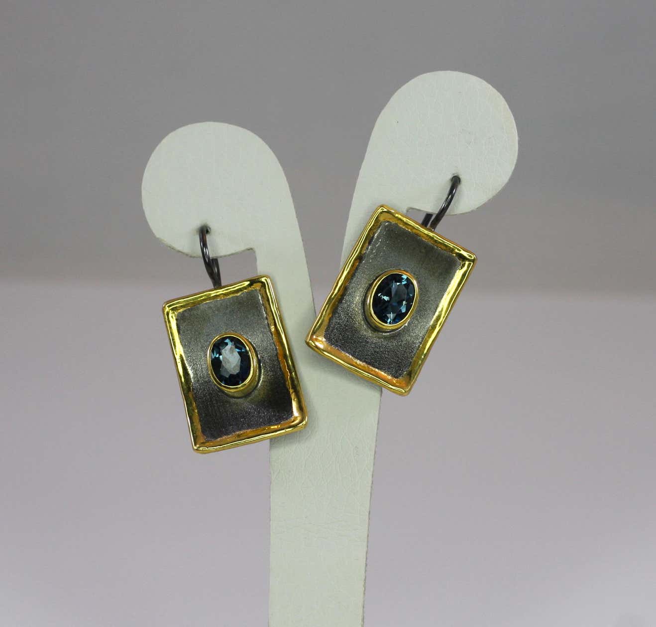Eclyps Topaz Earrings in Fine Silver Finished with Ruthenium and Gold