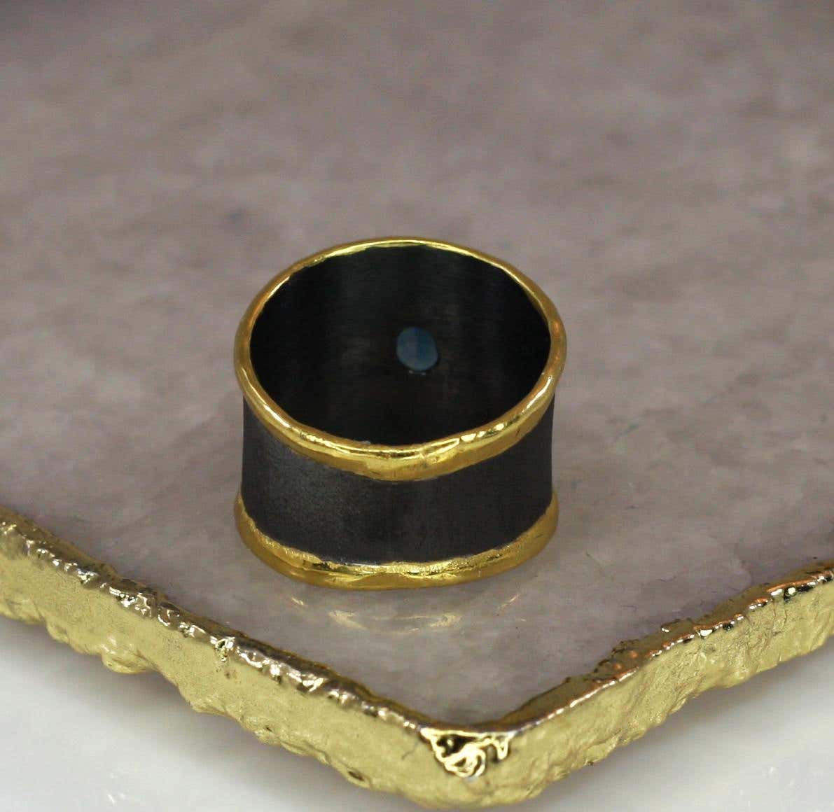 Eclyps Fine Silver Topaz Ring Finished with Pure Gold and Black Ruthenium