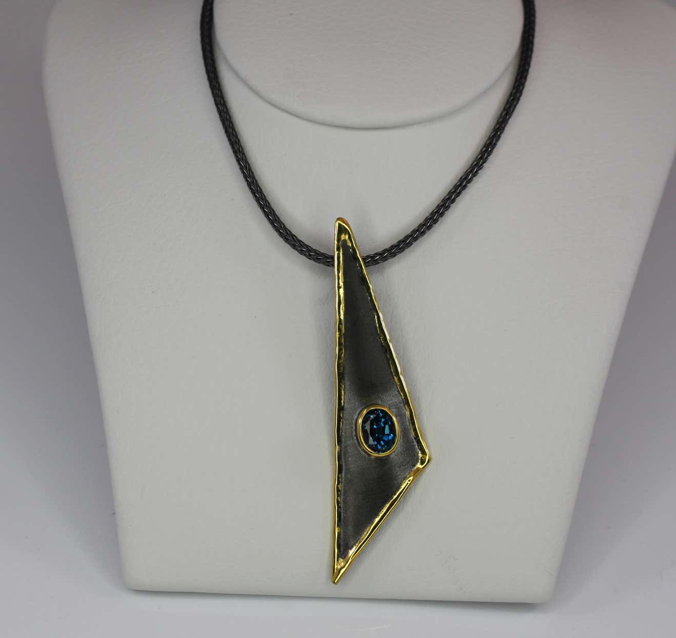 Eclyps Fine Silver Triangular Topaz Pendant on Silk Rope