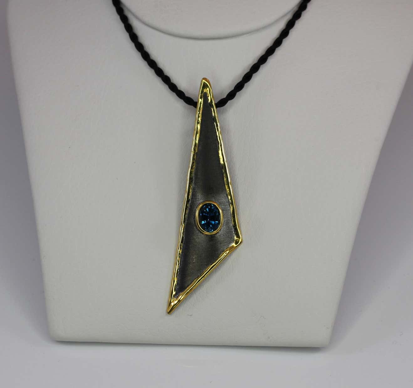 Eclyps Fine Silver Triangular Topaz Pendant on Silk Rope