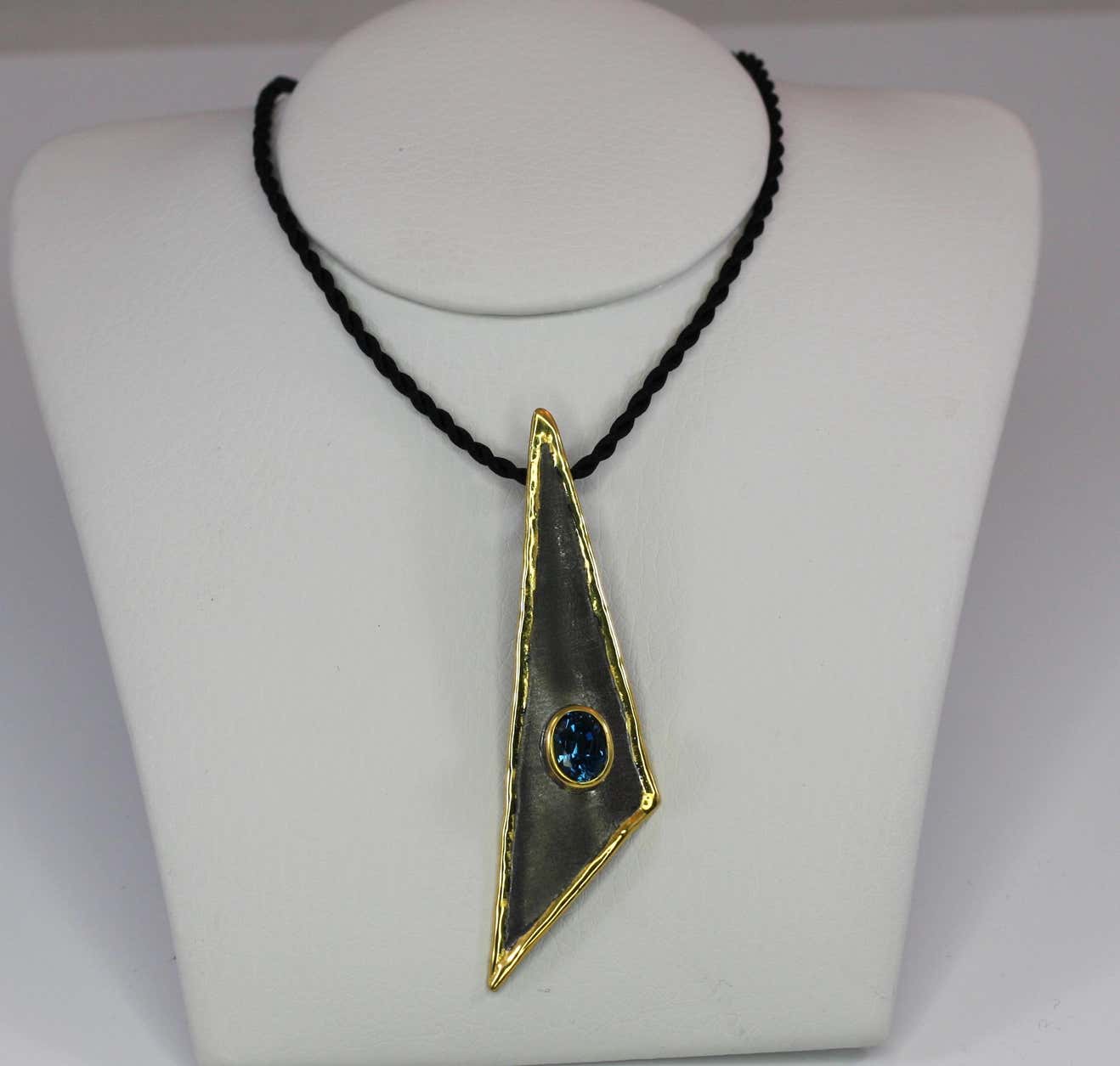 Eclyps Fine Silver Triangular Topaz Pendant on Silk Rope